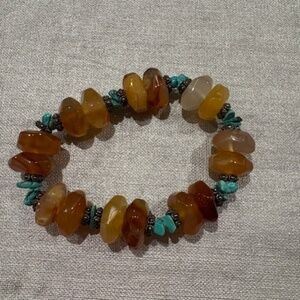 Turquoise and coral bracelet on elastic